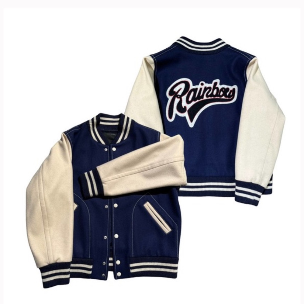 Vintage Unisex Marc Jacobs Rare/Runway Rainbow Wool Varsity‎ Jacket NavyCream XS